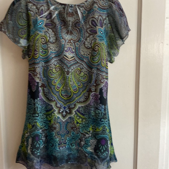 One World Sheer Romantic Embellished Blouse    size Small ~  LIKE NEW - Picture 6 of 6